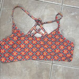 Women's Orange Patterned Strappy Swim Top